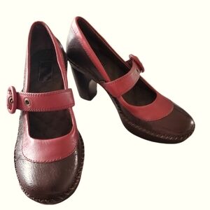 Indigo by Clarks Belladonna Brown and Red Mary Jane with Chunky Heels